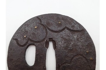 時代武具　丸形　金象嵌の意匠を施した鍔3点セット　(R-086819)