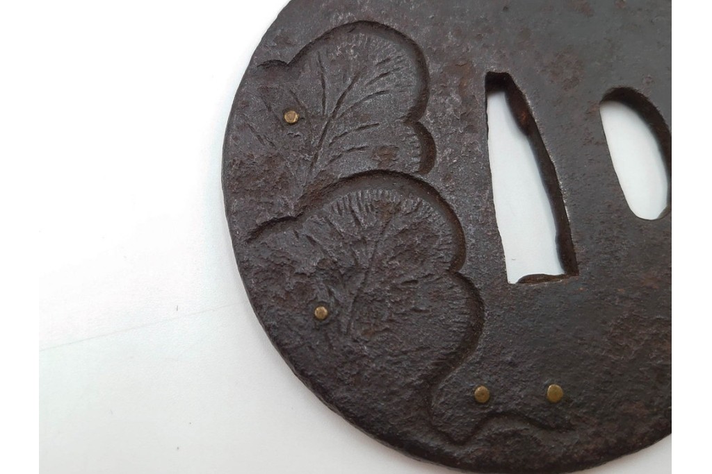 時代武具　丸形　金象嵌の意匠を施した鍔3点セット　(R-086819)