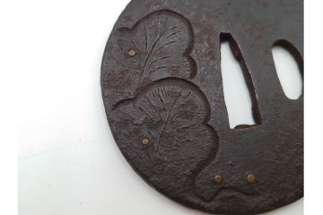 時代武具　丸形　金象嵌の意匠を施した鍔3点セット　(R-086819)