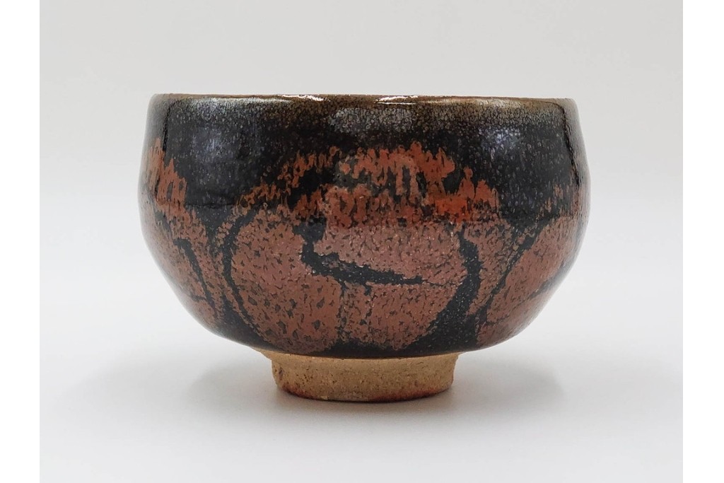 人間国宝 原清作　鉄釉鳥文の茶碗　共箱付き　(R-086820)