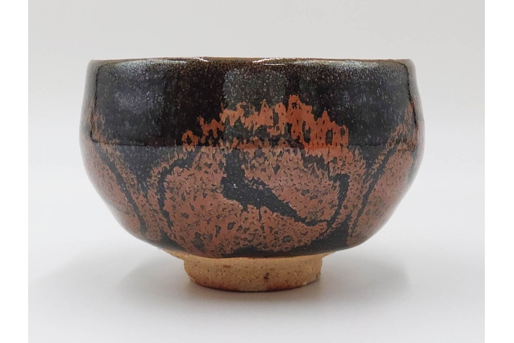 人間国宝 原清作　鉄釉鳥文の茶碗　共箱付き　(R-086820)