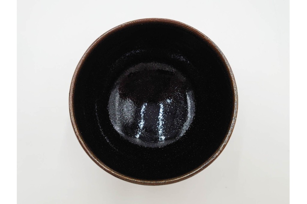 人間国宝 原清作　鉄釉鳥文の茶碗　共箱付き　(R-086820)