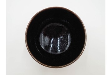 人間国宝 原清作　鉄釉鳥文の茶碗　共箱付き　(R-086820)