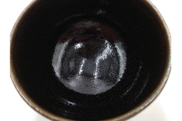 人間国宝 原清作　鉄釉鳥文の茶碗　共箱付き　(R-086820)