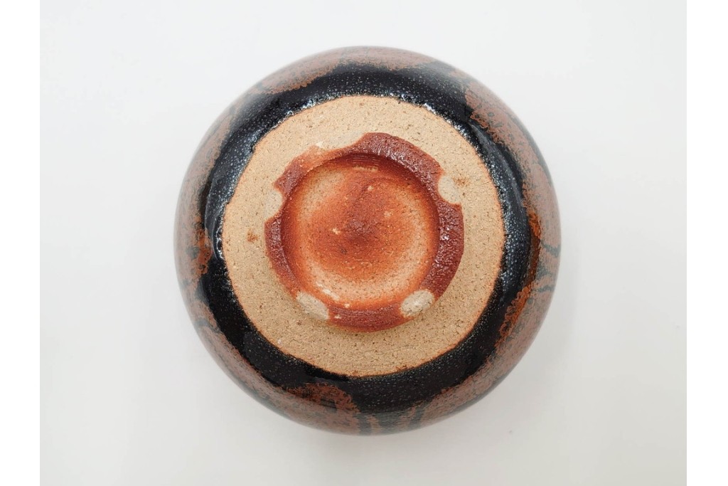 人間国宝 原清作　鉄釉鳥文の茶碗　共箱付き　(R-086820)