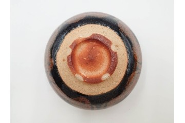 人間国宝 原清作　鉄釉鳥文の茶碗　共箱付き　(R-086820)