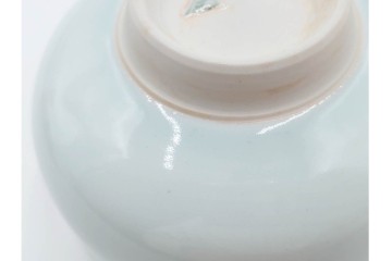 島田文雄作　上品な彩磁牡丹文の茶碗　共箱付き　(R-086821)