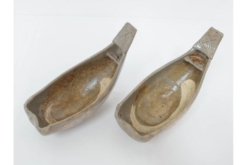 九代 長岡住右衛門(長岡空味)作　楽山焼　そりこ船形の向付5点セット　共箱付き　(R-086822)