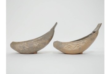 九代 長岡住右衛門(長岡空味)作　楽山焼　そりこ船形の向付5点セット　共箱付き　(R-086822)