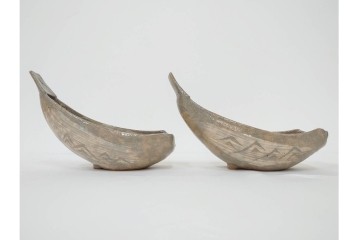 九代 長岡住右衛門(長岡空味)作　楽山焼　そりこ船形の向付5点セット　共箱付き　(R-086822)