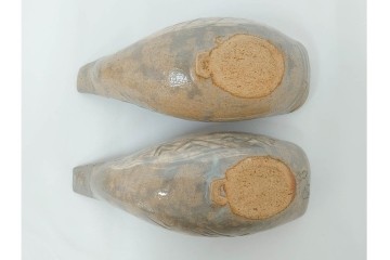 九代 長岡住右衛門(長岡空味)作　楽山焼　そりこ船形の向付5点セット　共箱付き　(R-086822)