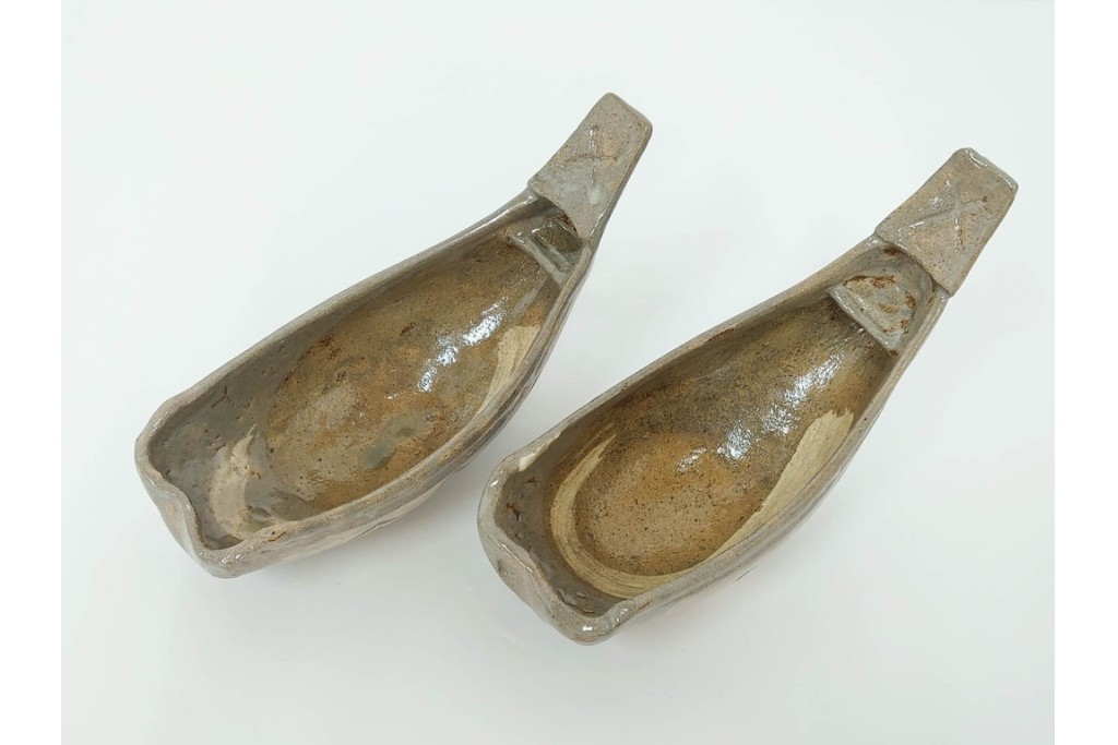 九代 長岡住右衛門(長岡空味)作　楽山焼　そりこ船形の向付5点セット　共箱付き　(R-086822)