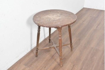 和製アンティーク　希少デザイン　栓材　挽物脚と十字の貫がアクセントの丸テーブル　(R-086837)