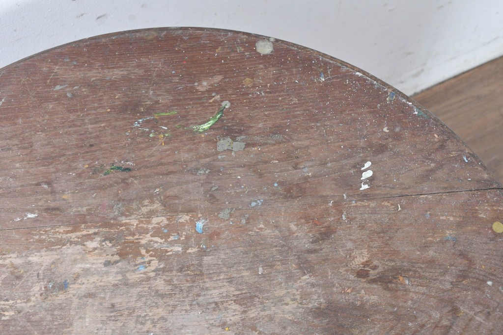 和製アンティーク　希少デザイン　栓材　挽物脚と十字の貫がアクセントの丸テーブル　(R-086837)