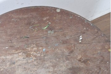 和製アンティーク　希少デザイン　栓材　挽物脚と十字の貫がアクセントの丸テーブル　(R-086837)