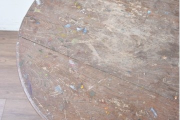 和製アンティーク　希少デザイン　栓材　挽物脚と十字の貫がアクセントの丸テーブル　(R-086837)