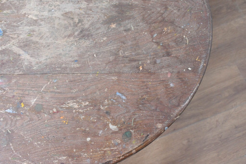 和製アンティーク　希少デザイン　栓材　挽物脚と十字の貫がアクセントの丸テーブル　(R-086837)