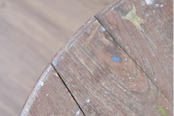 和製アンティーク　希少デザイン　栓材　挽物脚と十字の貫がアクセントの丸テーブル　(R-086837)