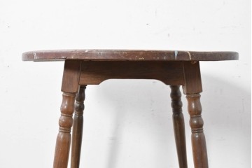 和製アンティーク　希少デザイン　栓材　挽物脚と十字の貫がアクセントの丸テーブル　(R-086837)