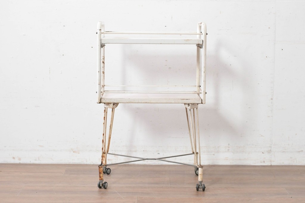 和製ヴィンテージ　アイアン製　シャビーな質感が魅力のキャスター付きワゴン　(R-086838)