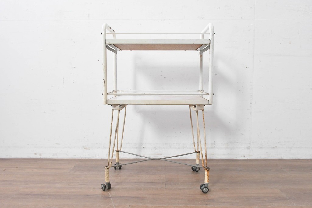 和製ヴィンテージ　アイアン製　シャビーな質感が魅力のキャスター付きワゴン　(R-086838)