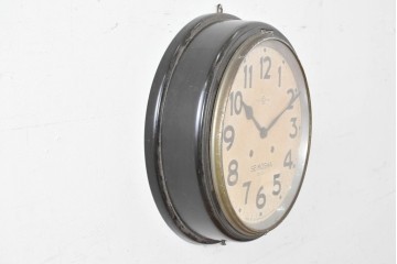 和製アンティーク　精工舎(SEIKOSHA、セイコー)　21DAY　黒いフレームが渋い味わいの丸型掛け時計　(R-086840)