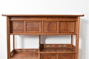 和製ヴィンテージ　国産職人手作り　総欅(ケヤキ)材　透かし彫りが上品な茶棚　(R-086845)