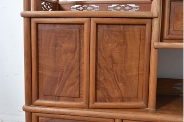 和製ヴィンテージ　国産職人手作り　総欅(ケヤキ)材　透かし彫りが上品な茶棚　(R-086845)