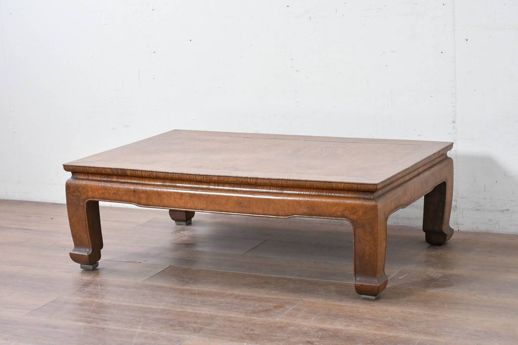 和製アンティーク　栃(トチ)材　希少な縮み杢が使用された飴色の座卓　(R-086848)