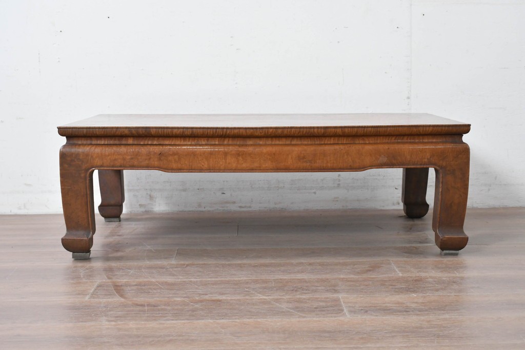 和製アンティーク　栃(トチ)材　希少な縮み杢が使用された飴色の座卓　(R-086848)