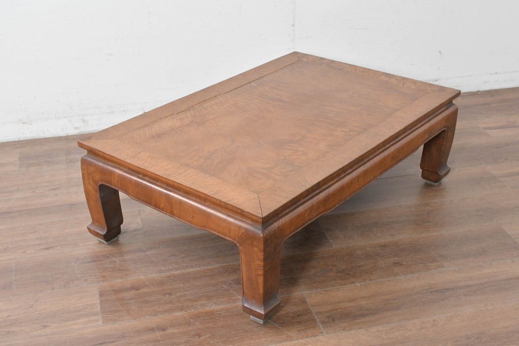 和製アンティーク　栃(トチ)材　希少な縮み杢が使用された飴色の座卓　(R-086848)