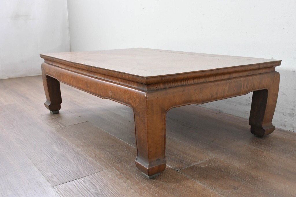 和製アンティーク　栃(トチ)材　希少な縮み杢が使用された飴色の座卓　(R-086848)