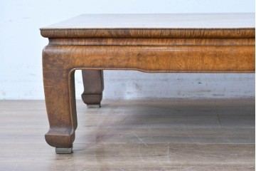 和製アンティーク　栃(トチ)材　希少な縮み杢が使用された飴色の座卓　(R-086848)