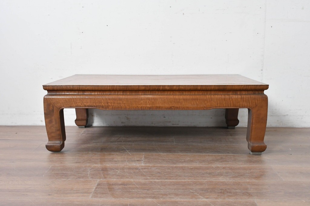 和製アンティーク　栃(トチ)材　希少な縮み杢が使用された飴色の座卓　(R-086848)