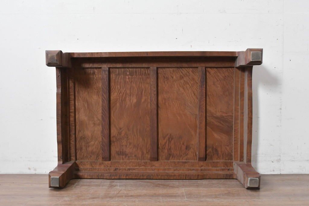 和製アンティーク　栃(トチ)材　希少な縮み杢が使用された飴色の座卓　(R-086848)