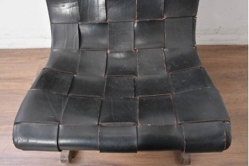 スペインヴィンテージ　Pierre Lottier(ピエール・ロティエ)　本革を格子状に編み込んだスリッパチェア　(R-086850)