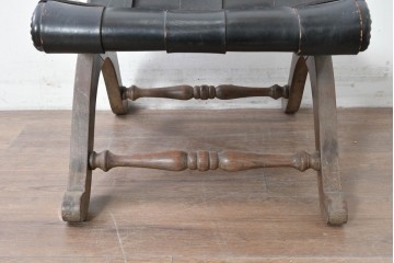 スペインヴィンテージ　Pierre Lottier(ピエール・ロティエ)　本革を格子状に編み込んだスリッパチェア　(R-086850)