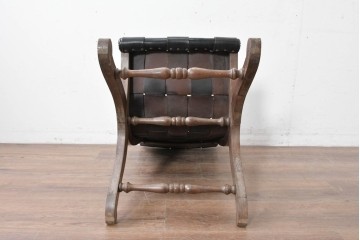 スペインヴィンテージ　Pierre Lottier(ピエール・ロティエ)　本革を格子状に編み込んだスリッパチェア　(R-086850)