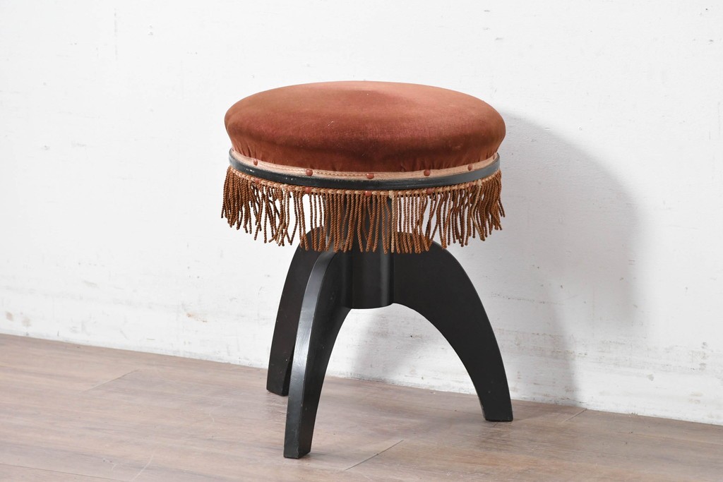 和製ヴィンテージ　クラシカルなフリンジ飾り付きのピアノスツール　(R-086853)