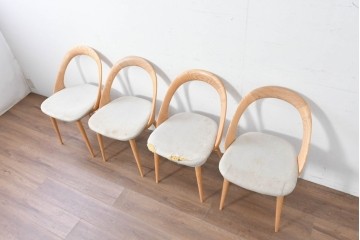 中古　イタリア製　porada(ポラダ)　Ester(エスター)シリーズ　ナチュラルアッシュ　曲線が美しいダイニングチェア4脚セット　定価(4脚合計)約137万円　(R-086854)