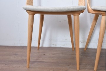 中古　イタリア製　porada(ポラダ)　Ester(エスター)シリーズ　ナチュラルアッシュ　曲線が美しいダイニングチェア4脚セット　定価(4脚合計)約137万円　(R-086854)