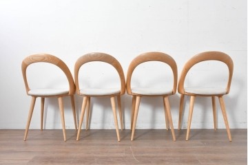 中古　イタリア製　porada(ポラダ)　Ester(エスター)シリーズ　ナチュラルアッシュ　曲線が美しいダイニングチェア4脚セット　定価(4脚合計)約137万円　(R-086854)