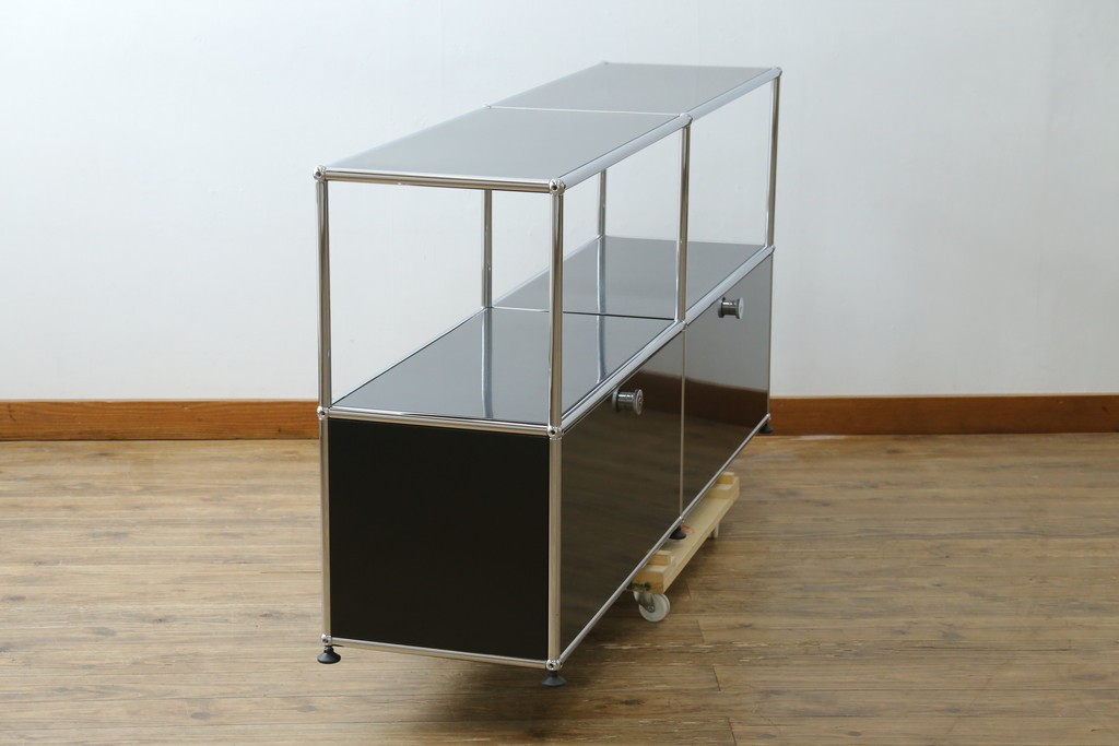 中古　スイス　USMハラー(USM Haller)　ドロップダウンドア収納付きの2段シェルフ　定価約24万円　(R-086855)