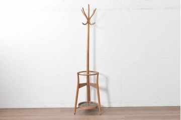 和製ヴィンテージ　秋田木工　曲げ木の優美な傘立て付きポールハンガー　(R-086856)