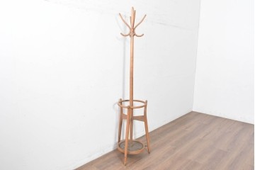 和製ヴィンテージ　秋田木工　曲げ木の優美な傘立て付きポールハンガー　(R-086856)