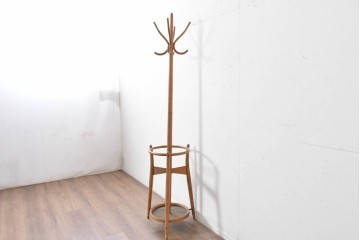 和製ヴィンテージ　秋田木工　曲げ木の優美な傘立て付きポールハンガー　(R-086856)