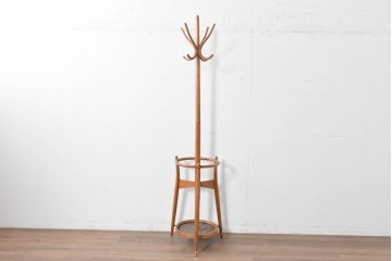 和製ヴィンテージ　秋田木工　曲げ木の優美な傘立て付きポールハンガー　(R-086856)