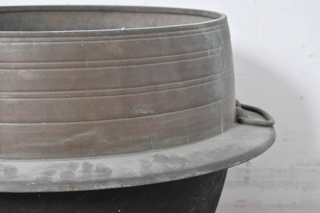 昭和中期　真鍮製　持ち手の付いた特大サイズの羽釜　(R-086857)