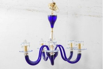 中古　イタリア製　ルミナベッラ取り扱い　De Majo(デ・マヨ)　ムラーノガラスの鮮やかなブルーが映える6灯シャンデリア　定価推定100万円以上　(R-086863)