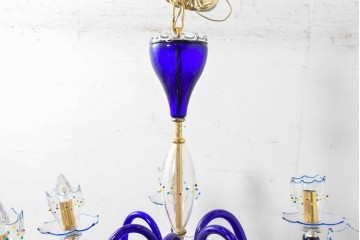 中古　イタリア製　ルミナベッラ取り扱い　De Majo(デ・マヨ)　ムラーノガラスの鮮やかなブルーが映える6灯シャンデリア　定価推定100万円以上　(R-086863)